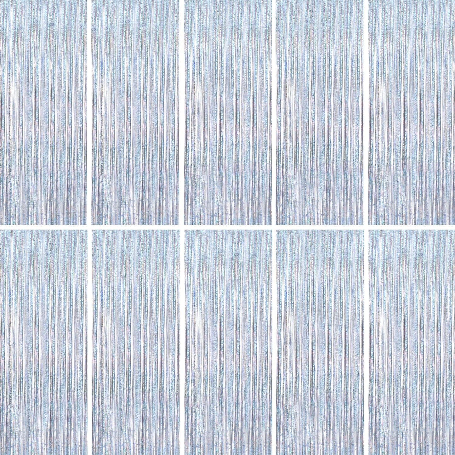 BTSD-home 10 Pack Laser Silver Foil Fringe Curtain Metallic Streamer Party Decorations Photo Booth Backdrop Door Curtains for Wedding Birthday Baby Shower Bachelorette Halloween