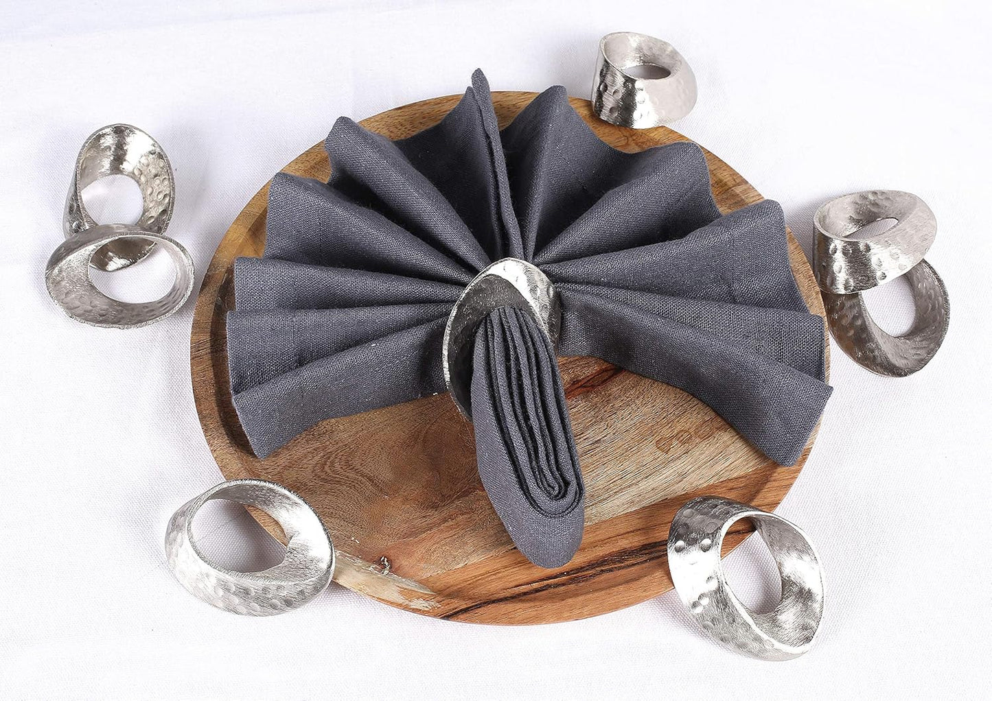 Metal Napkin Rings - Mobius Napkin Ring Loop Design - Napkin Ring Holder Set of 12 for Family Dinner, Party, Table, Decorations, Wedding, Banquet, Metallic Adornment (Silver) - CLEENTABLE