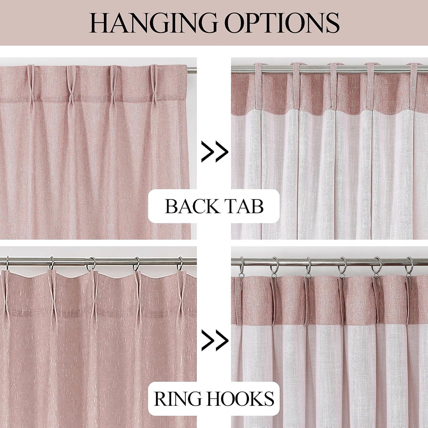 Vision Home Pink Pinch Pleated Semi Sheer Curtains for Girls Bedroom Living Room Textured Light Filtering Window Curtains 90 inch Rayon Blended Pinch Pleat Pink Drapes with Hooks 2 Panels 40" Wx90 L