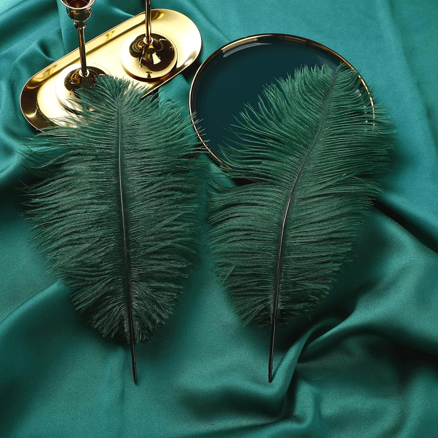 Ballinger Blackish Green Ostrich Feathers - 12Pcs 12-14inch Long Craft Feathers Bulk for Vase, Wedding Party Centerpieces Mardi Gras Decorations and Home Decor