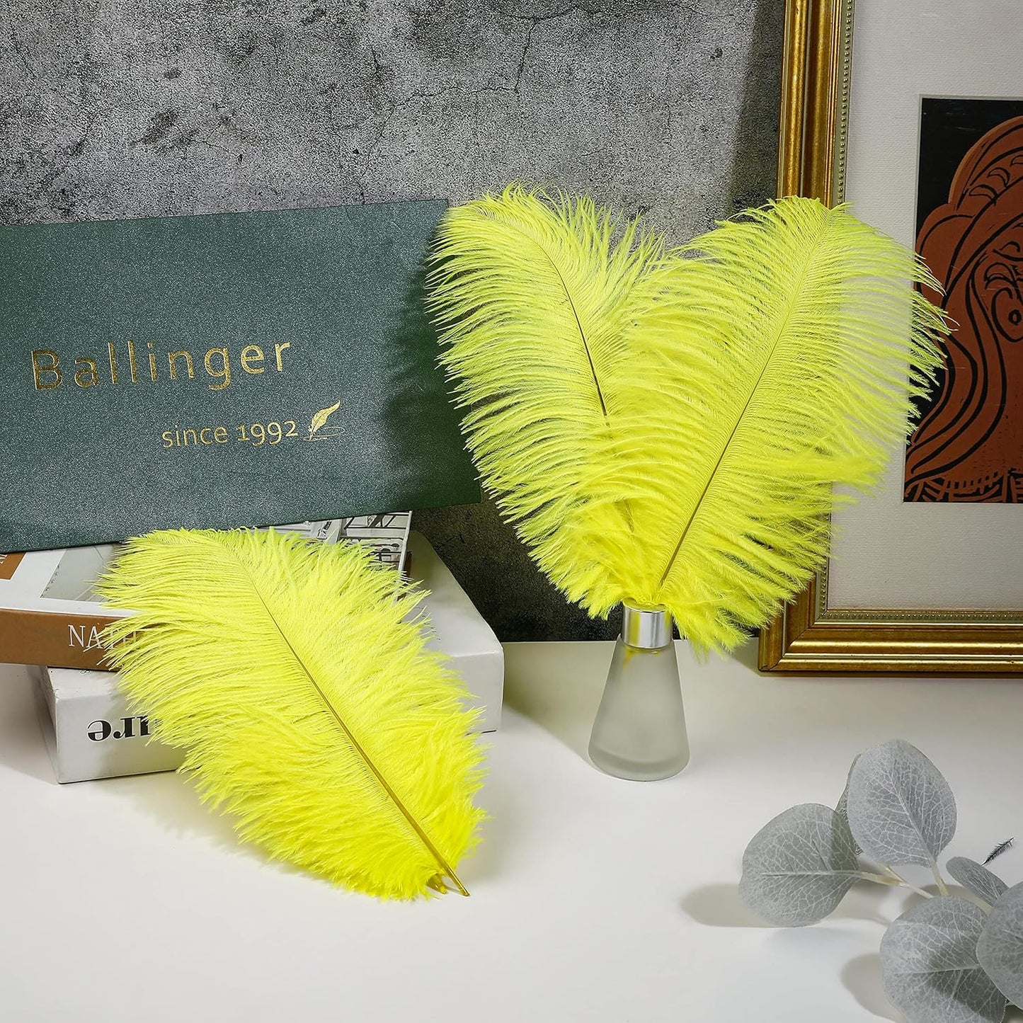 Ballinger Fluorescent Yellow Ostrich Feathers - 24Pcs 12-14inch Long Feathers Bulk for Vase, Party Centerpieces, Mardi Gras Decorations and Home Decor
