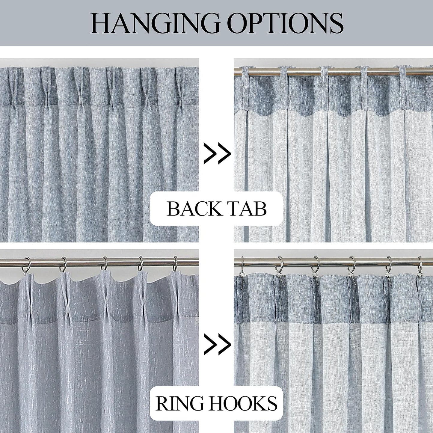 Vision Home Pinch Pleated Blue Semi Sheer Curtains Textured Light Filtering Window Curtains 63 inch for Living Room Bedroom Rayon Blended Chambray Blue Pinch Pleat Drapes with Hooks 2 Panels 40"Wx63"L